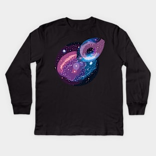 blacklight painting of a galaxy scene, complete with swirling nebulas and stars that glow under UV light Kids Long Sleeve T-Shirt